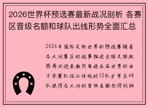 2026世界杯预选赛最新战况剖析 各赛区晋级名额和球队出线形势全面汇总