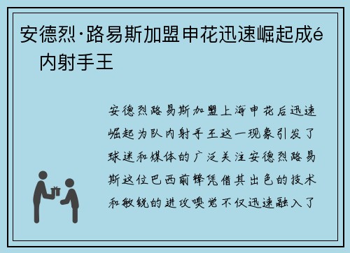 安德烈·路易斯加盟申花迅速崛起成队内射手王