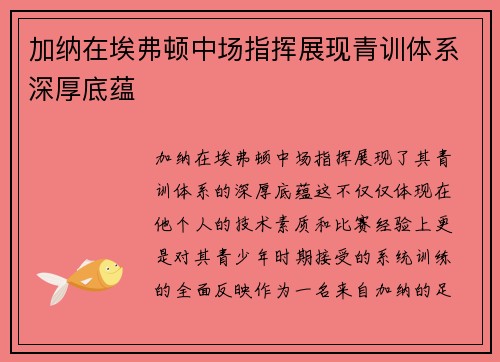 加纳在埃弗顿中场指挥展现青训体系深厚底蕴
